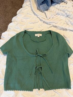La Hearts Emerald Green Tie-Front Crop Knit Top